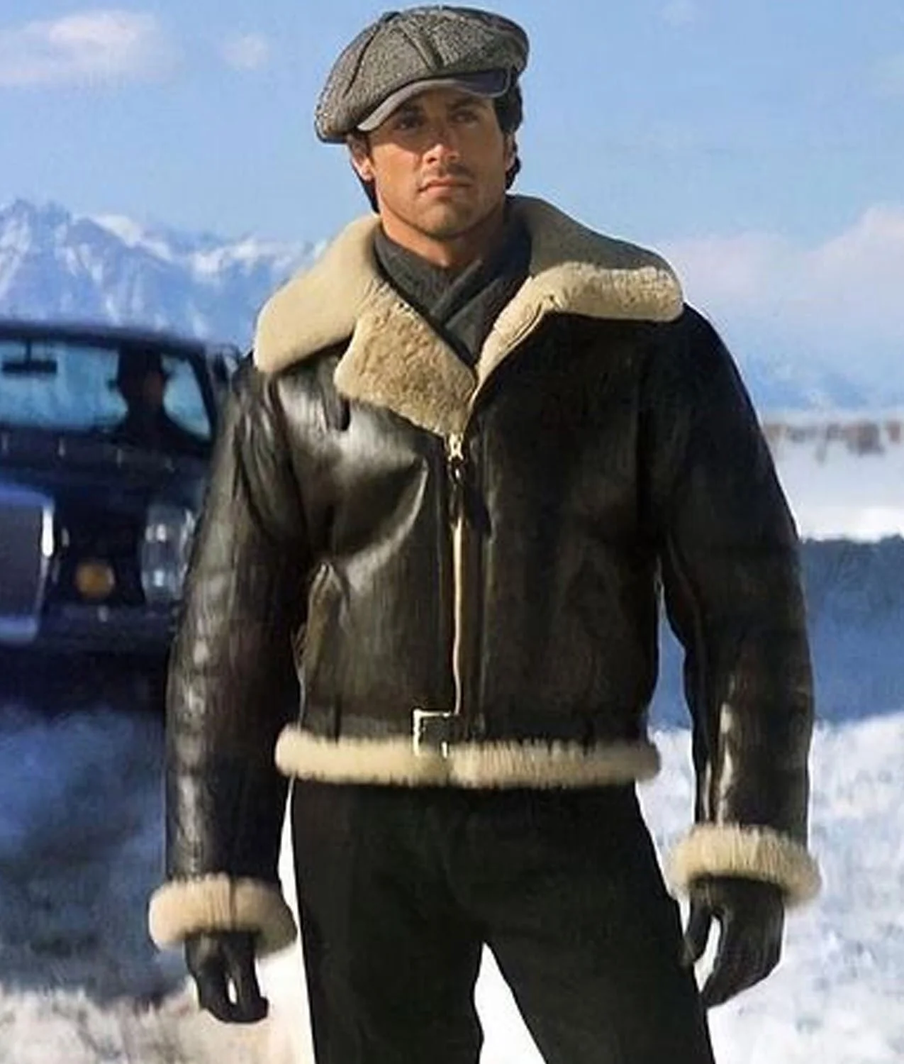 Rocky Balboa Sylvester Stallone Shearling Aviator Leather Jacket